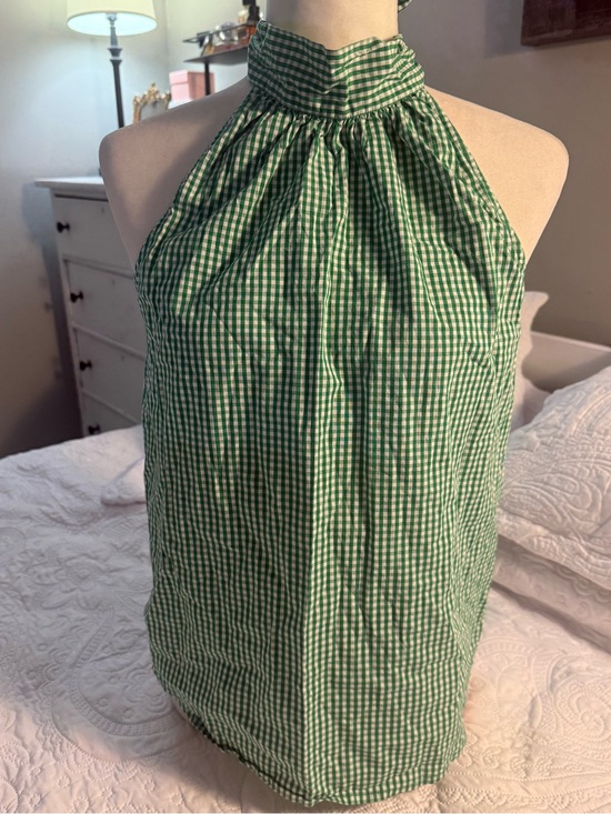 J. Crew Tops - J. Crew Green Gingham Halter Neck Blouse